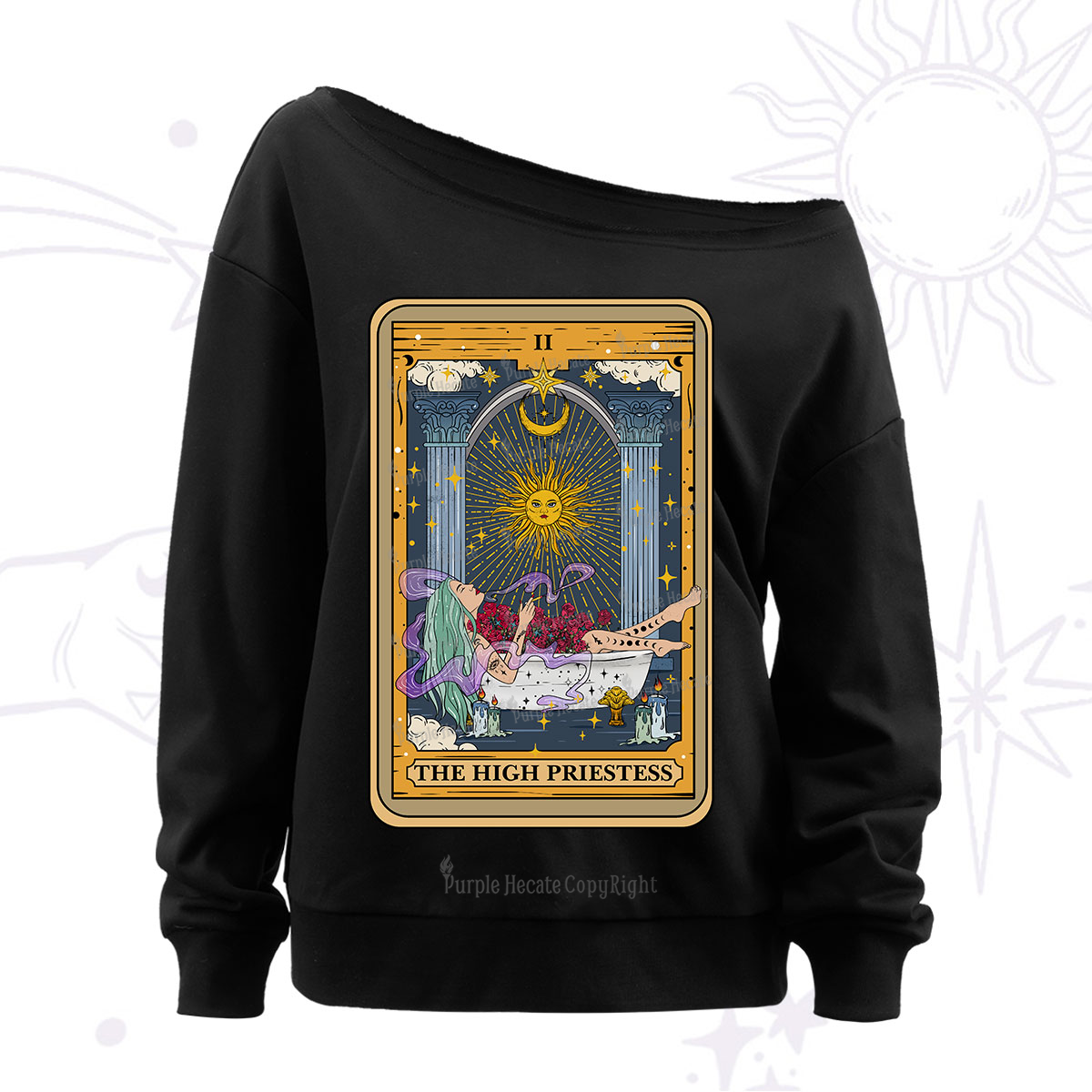 Purplehecate The High Priestess Tarot Card Off The Shoulder Sweatshirt