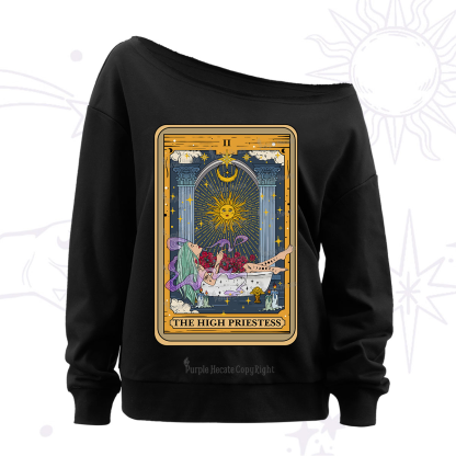 Purplehecate The High Priestess Tarot Card Off The Shoulder Sweatshirt