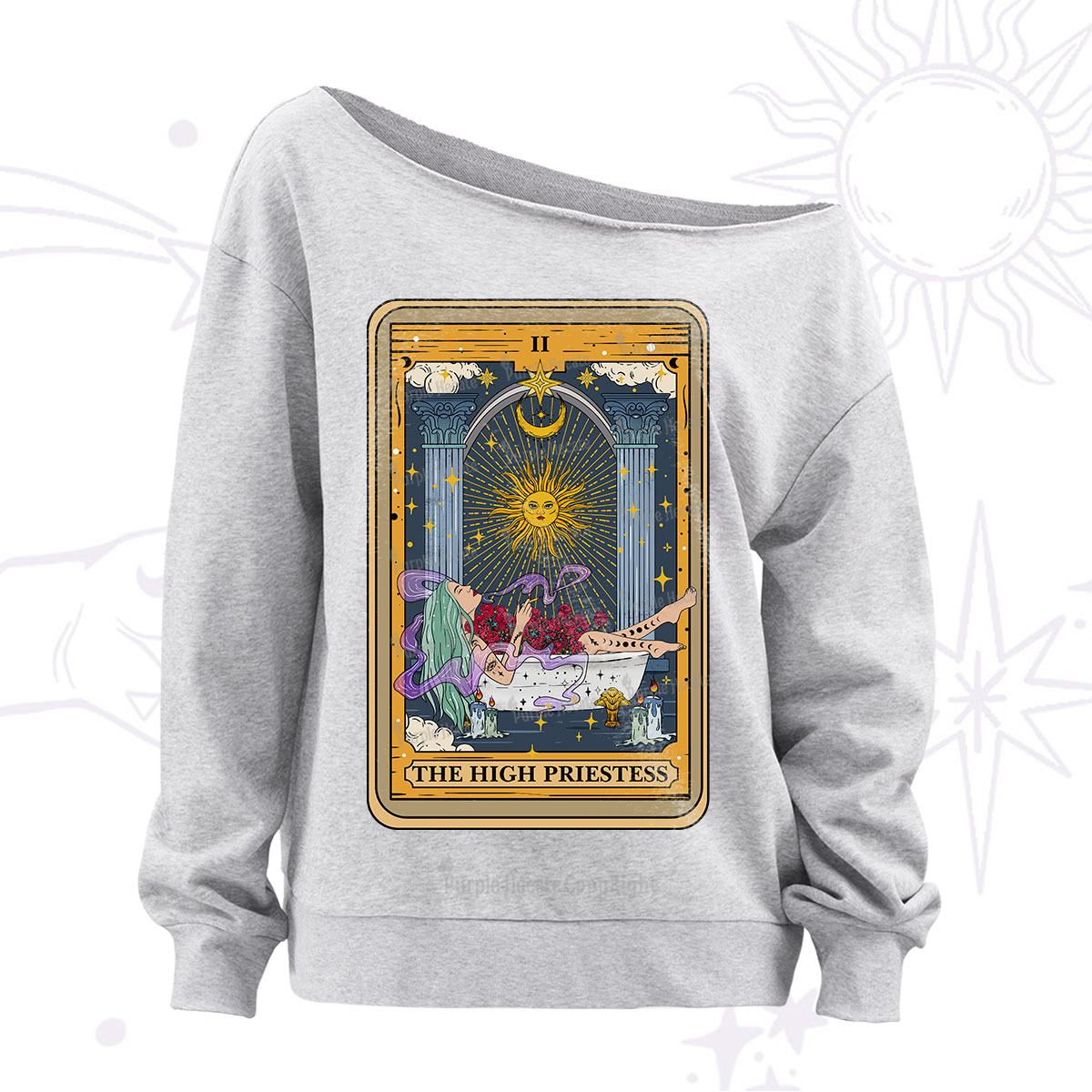 Purplehecate The High Priestess Tarot Card Off The Shoulder Sweatshirt