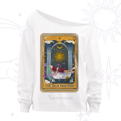 Purplehecate The High Priestess Tarot Card Off The Shoulder Sweatshirt
