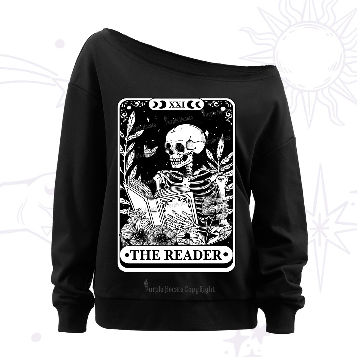 Purplehecate The Reader Tarot Card Off The Shoulder Sweatshirt