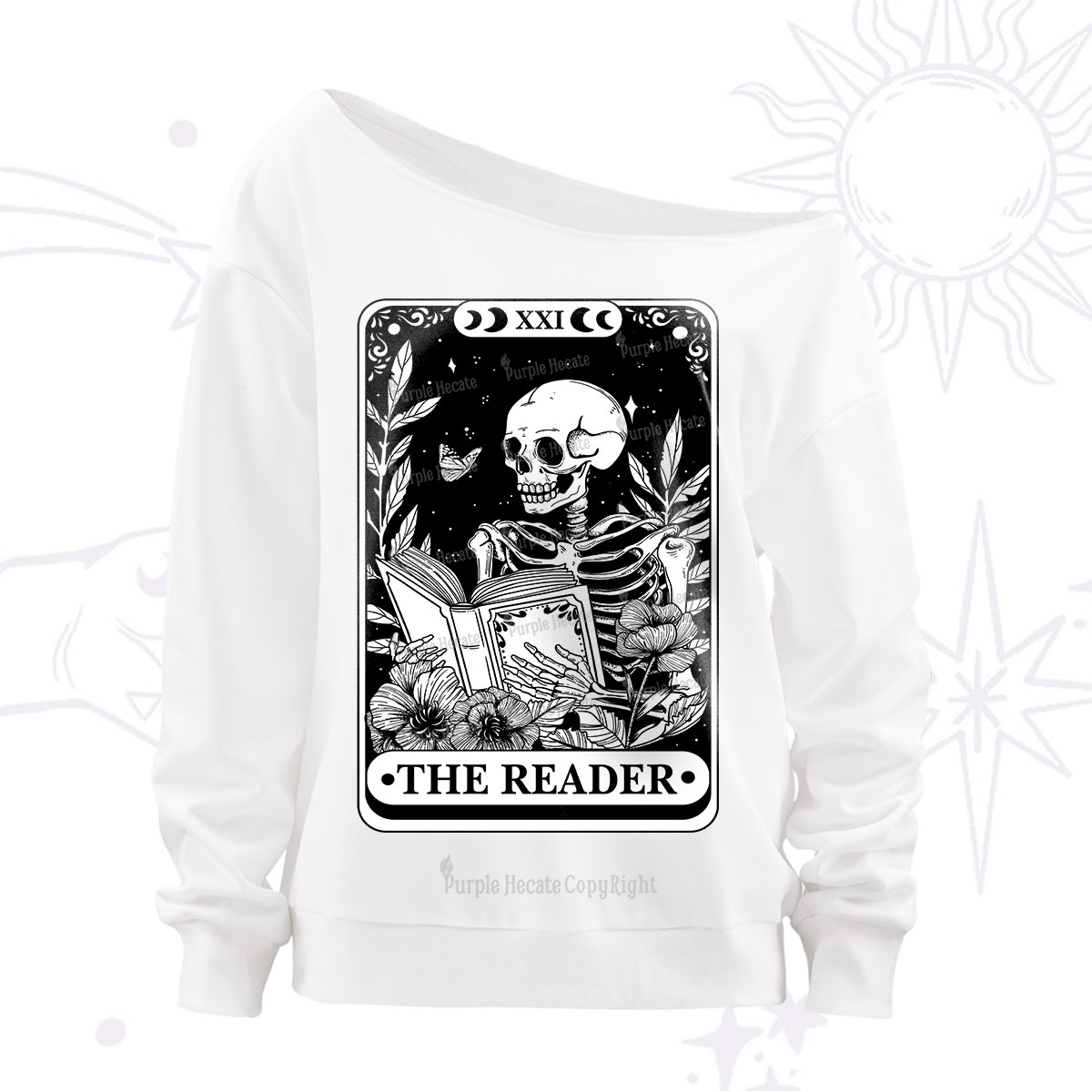 Purplehecate The Reader Tarot Card Off The Shoulder Sweatshirt