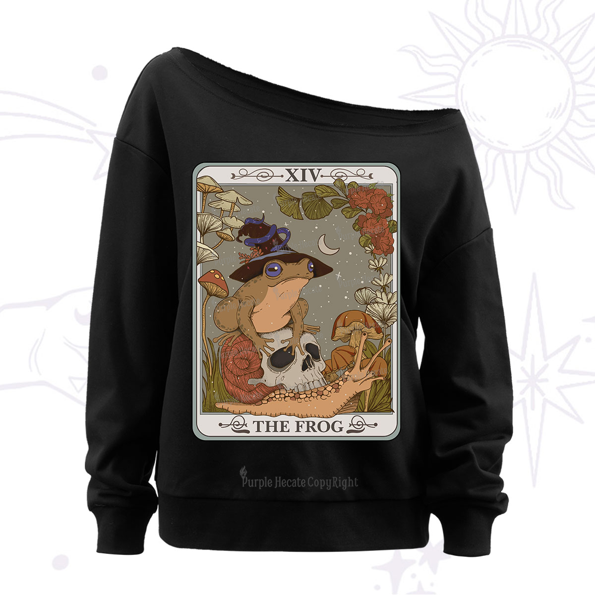 Purplehecate The Frog Tarot Off The Shoulder Sweatshirt