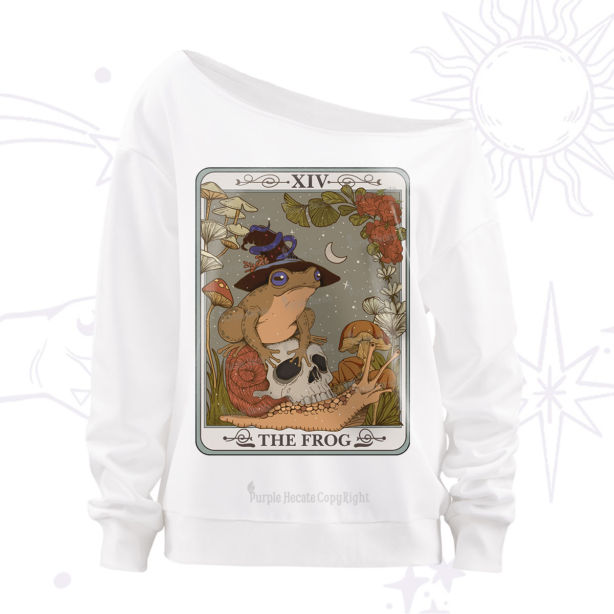 Purplehecate The Frog Tarot Off The Shoulder Sweatshirt
