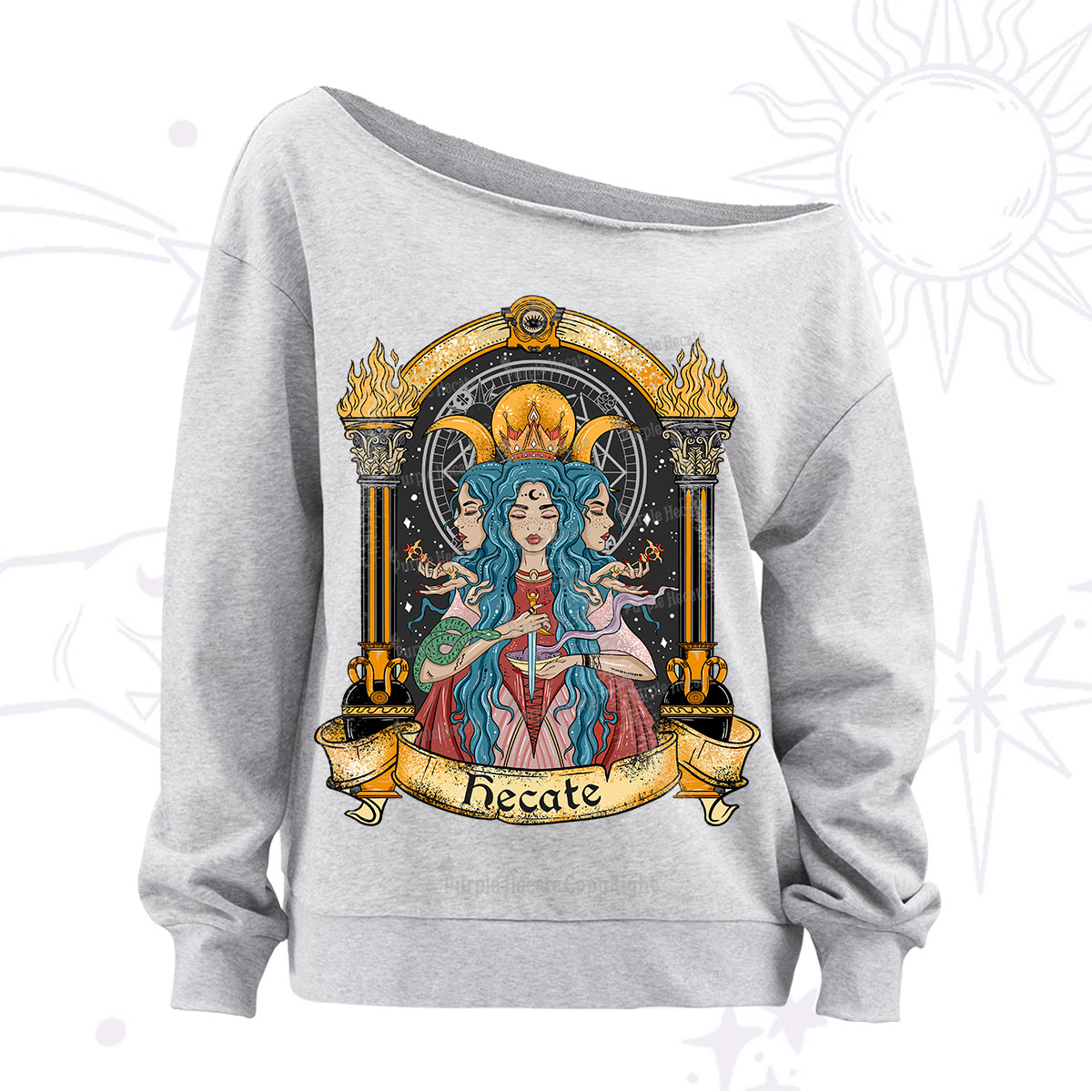 Purplehecate Triple Moon Goddess Hecate Off The Shoulder Sweatshirt
