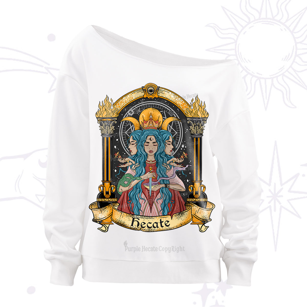 Purplehecate Triple Moon Goddess Hecate Off The Shoulder Sweatshirt