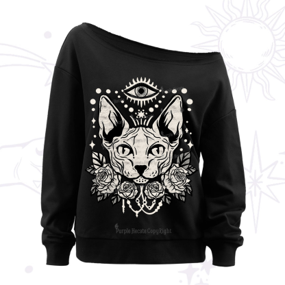 Purplehecate Mystical Cat Off The Shoulder Sweatshirt