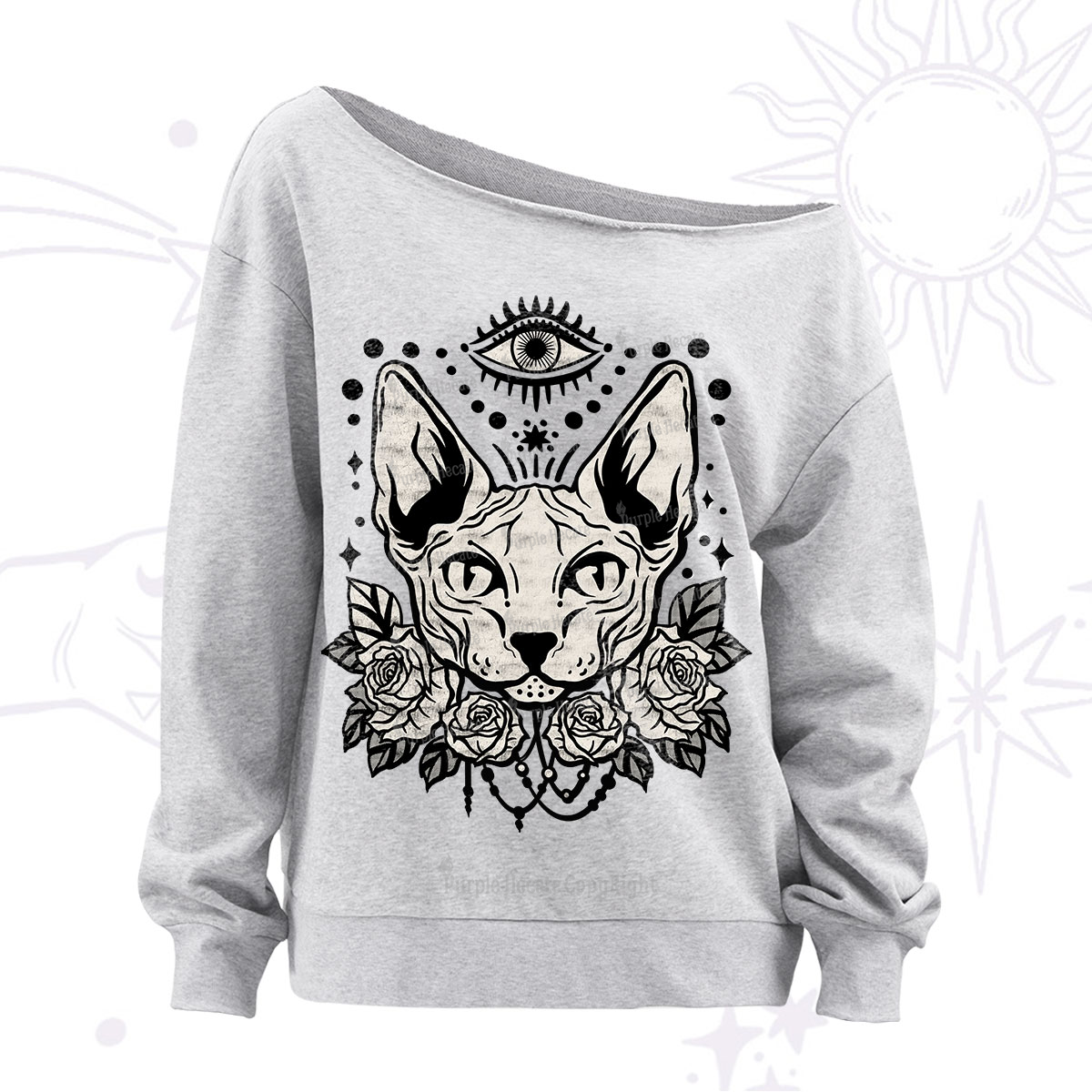 Purplehecate Mystical Cat Off The Shoulder Sweatshirt