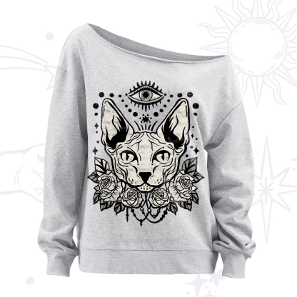 Purplehecate Mystical Cat Off The Shoulder Sweatshirt