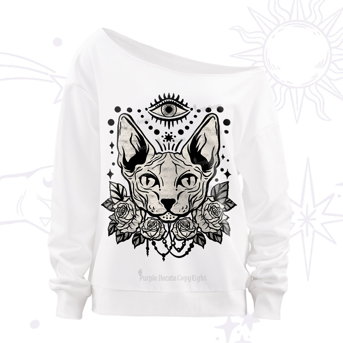 Purplehecate Mystical Cat Off The Shoulder Sweatshirt
