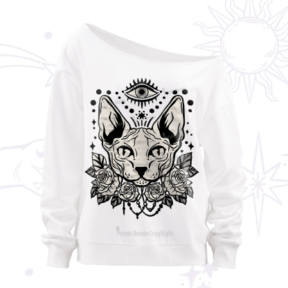 Purplehecate Mystical Cat Off The Shoulder Sweatshirt