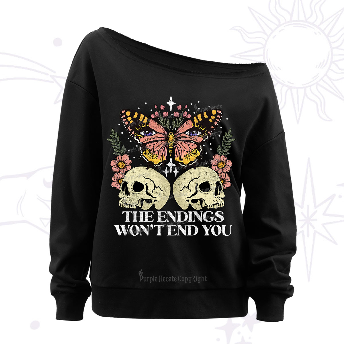 Purplehecate The Endings Won't End You Off The Shoulder Sweatshirt