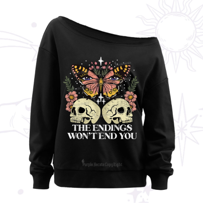 Purplehecate The Endings Won't End You Off The Shoulder Sweatshirt