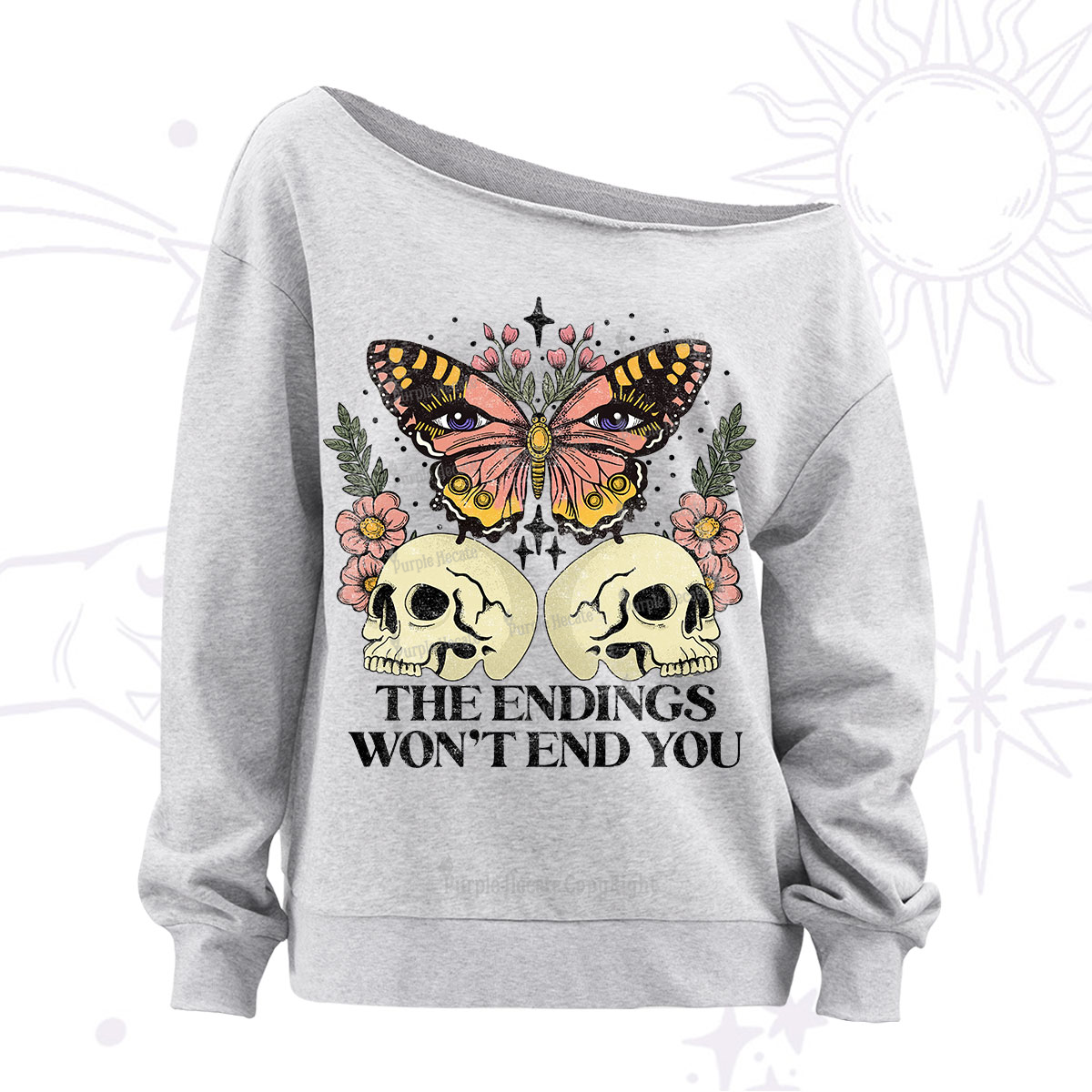 Purplehecate The Endings Won't End You Off The Shoulder Sweatshirt