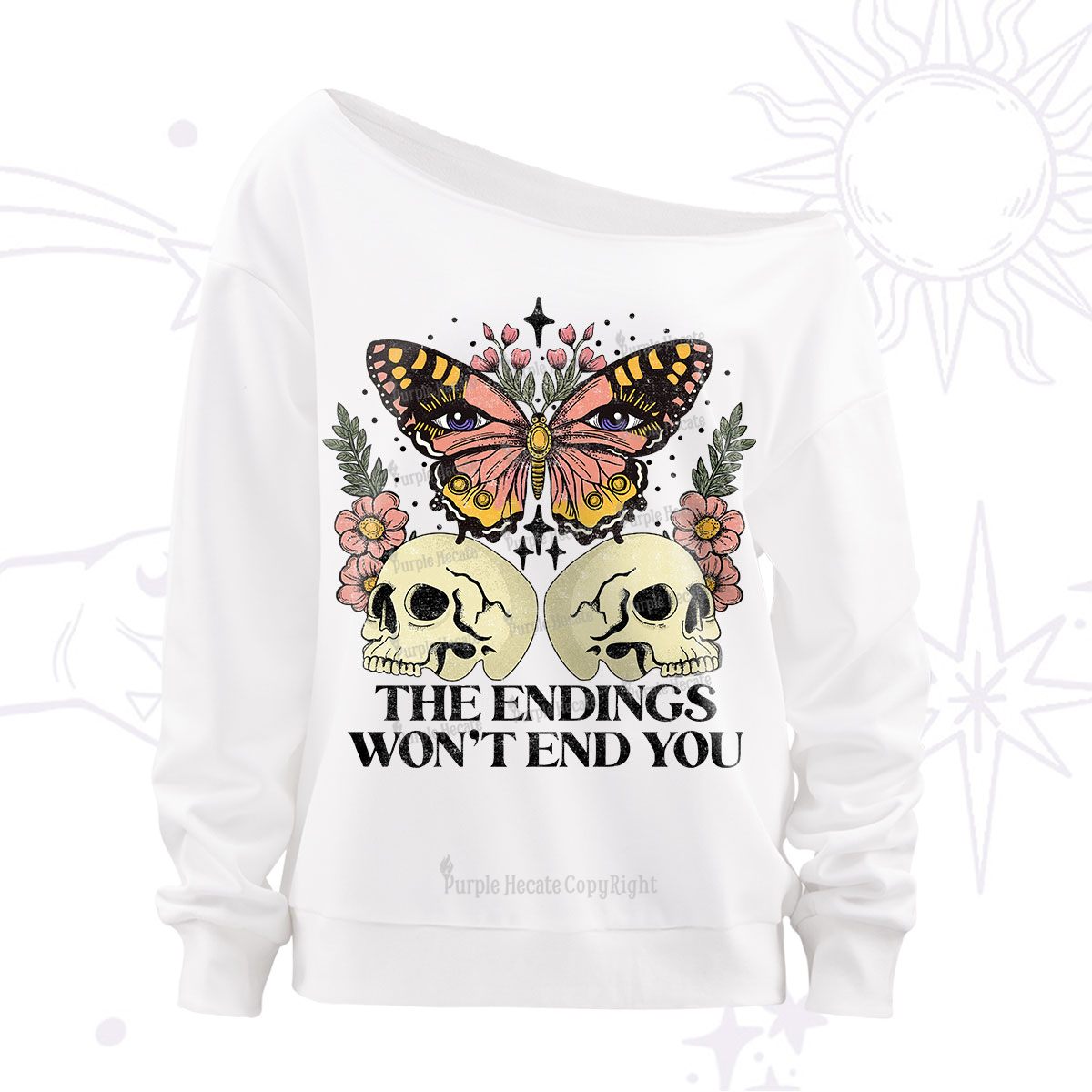 Purplehecate The Endings Won't End You Off The Shoulder Sweatshirt