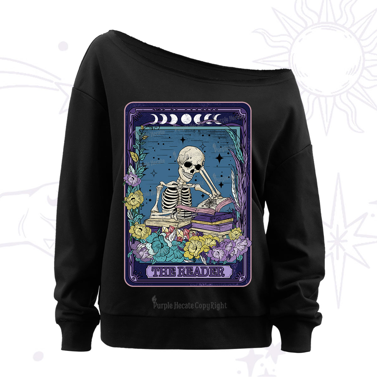 Purplehecate The Reader Tarot Card Off The Shoulder Sweatshirt