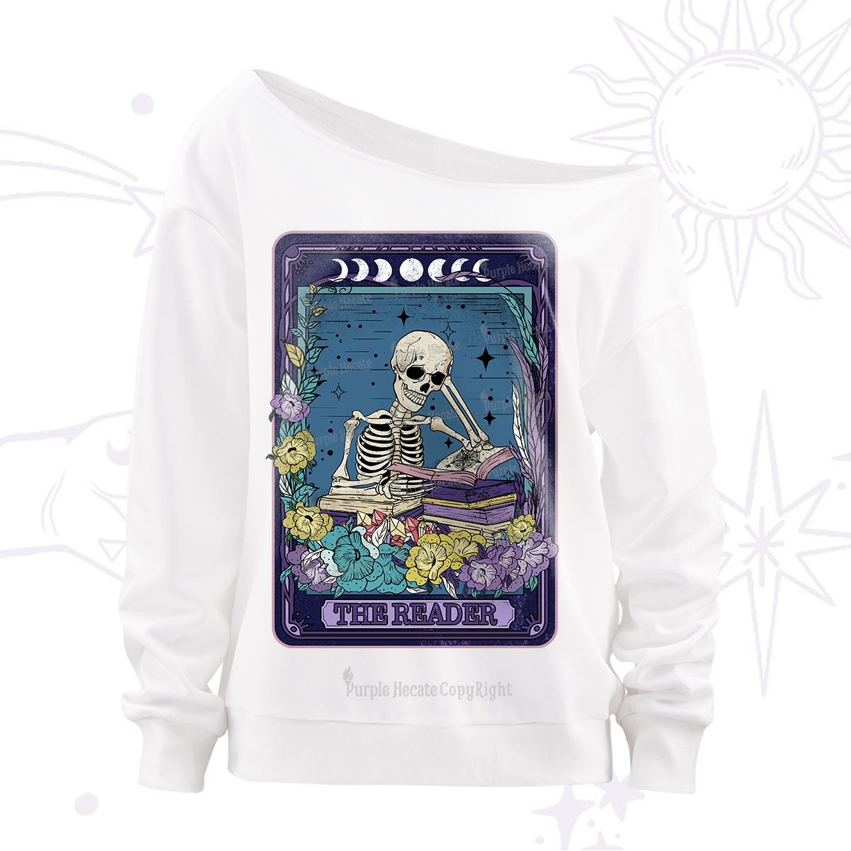 Purplehecate The Reader Tarot Card Off The Shoulder Sweatshirt