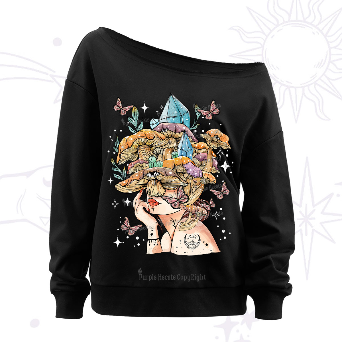 Purplehecate Crystal Goddess Off The Shoulder Sweatshirt