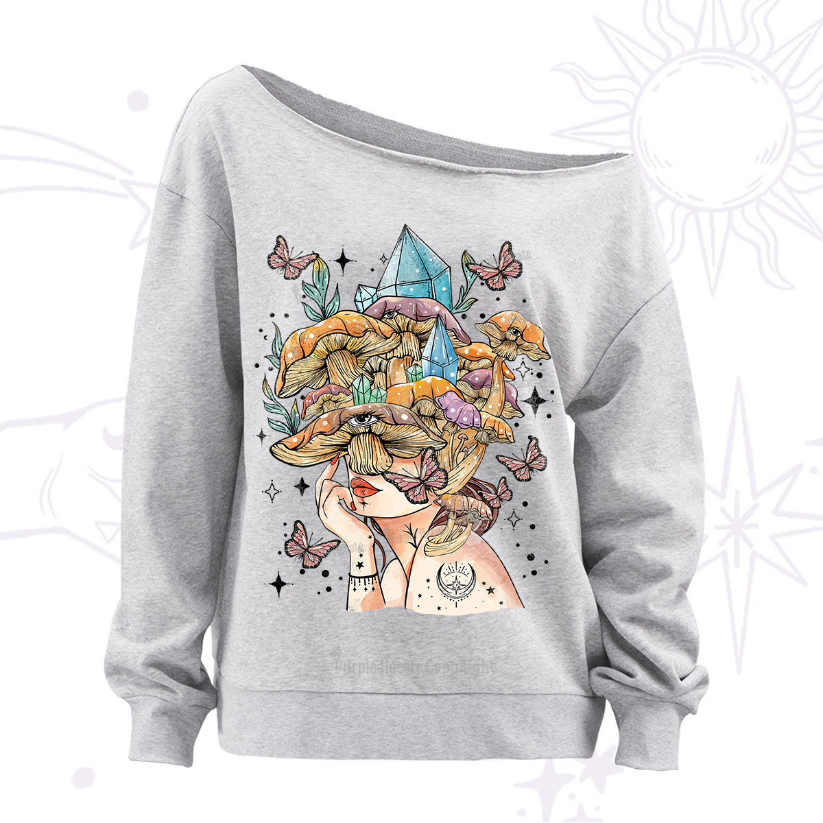 Purplehecate Crystal Goddess Off The Shoulder Sweatshirt