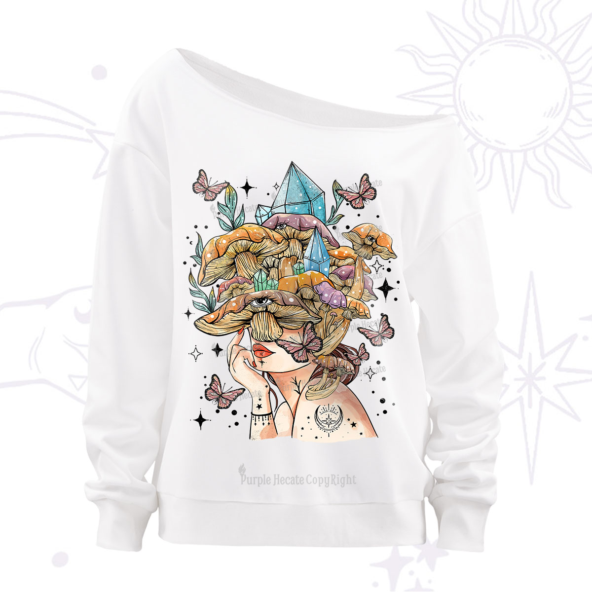 Purplehecate Crystal Goddess Off The Shoulder Sweatshirt
