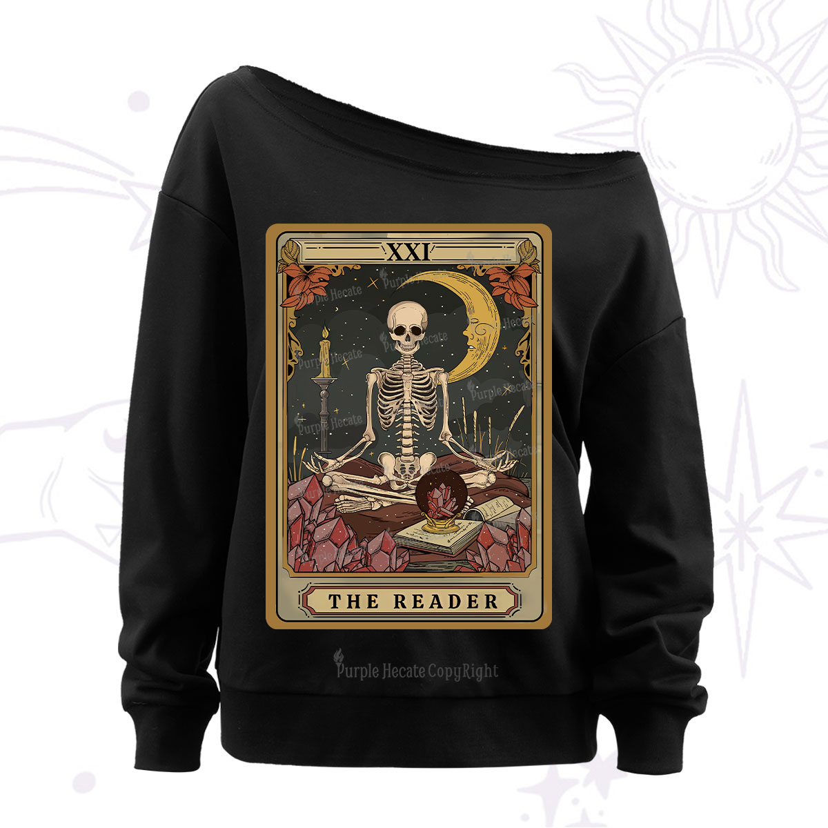 Purplehecate The Reader Tarot Off The Shoulder Sweatshirt