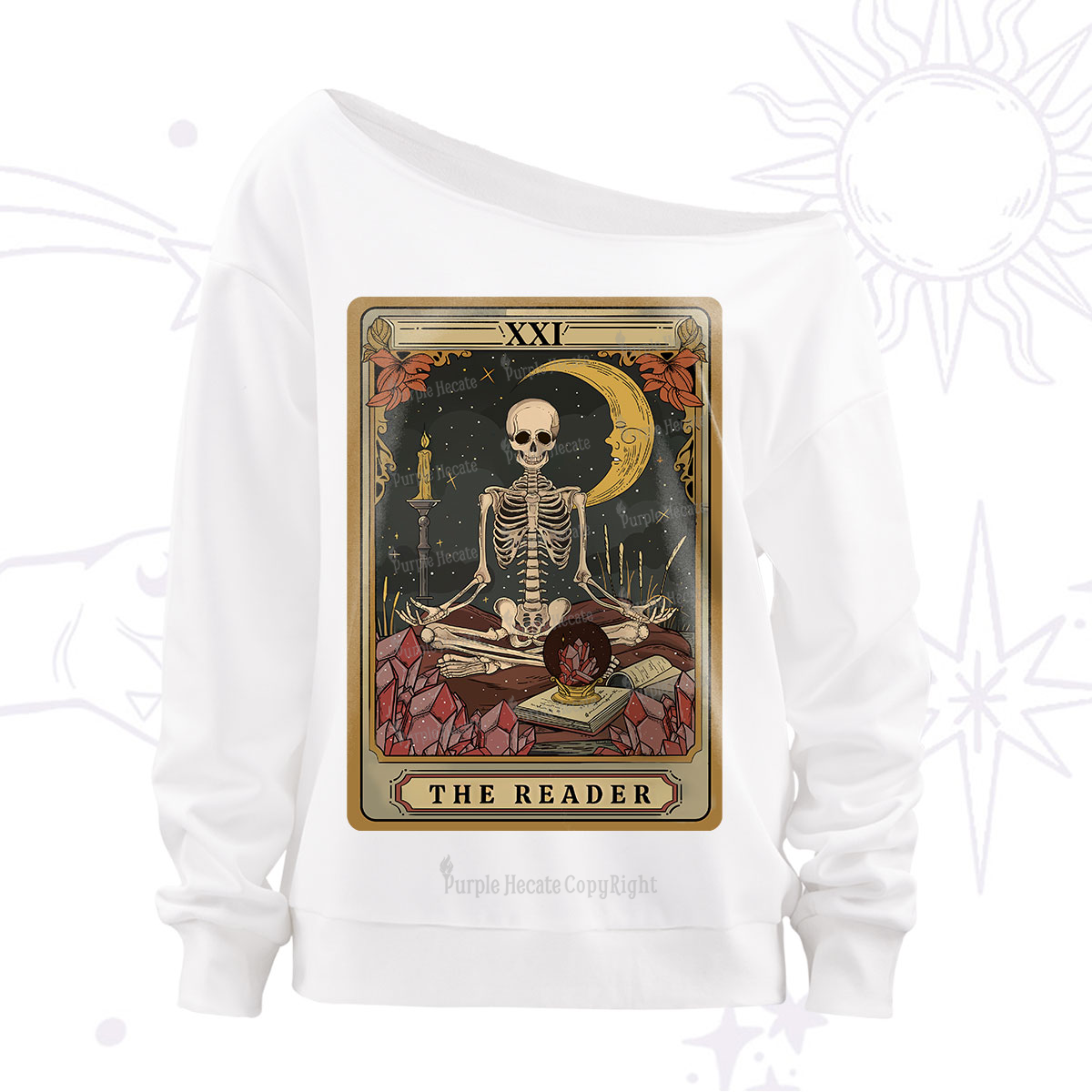 Purplehecate The Reader Tarot Off The Shoulder Sweatshirt