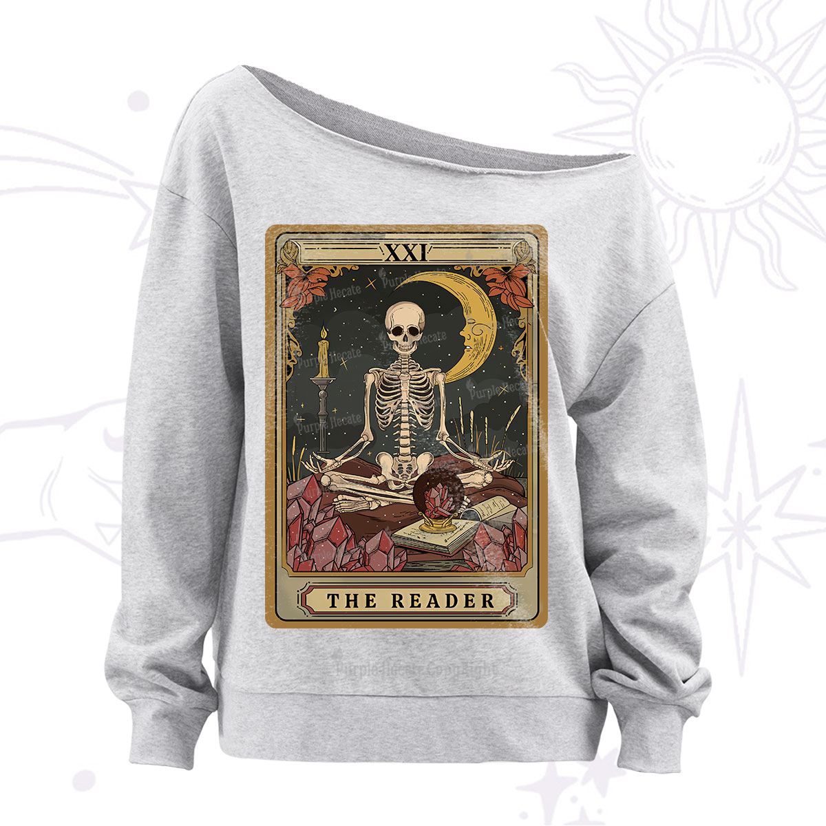 Purplehecate The Reader Tarot Off The Shoulder Sweatshirt