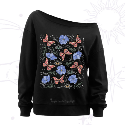 Purplehecate Butterfly Floral Off The Shoulder Sweatshirt