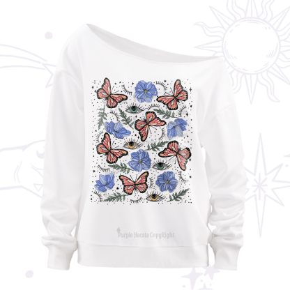 Purplehecate Butterfly Floral Off The Shoulder Sweatshirt