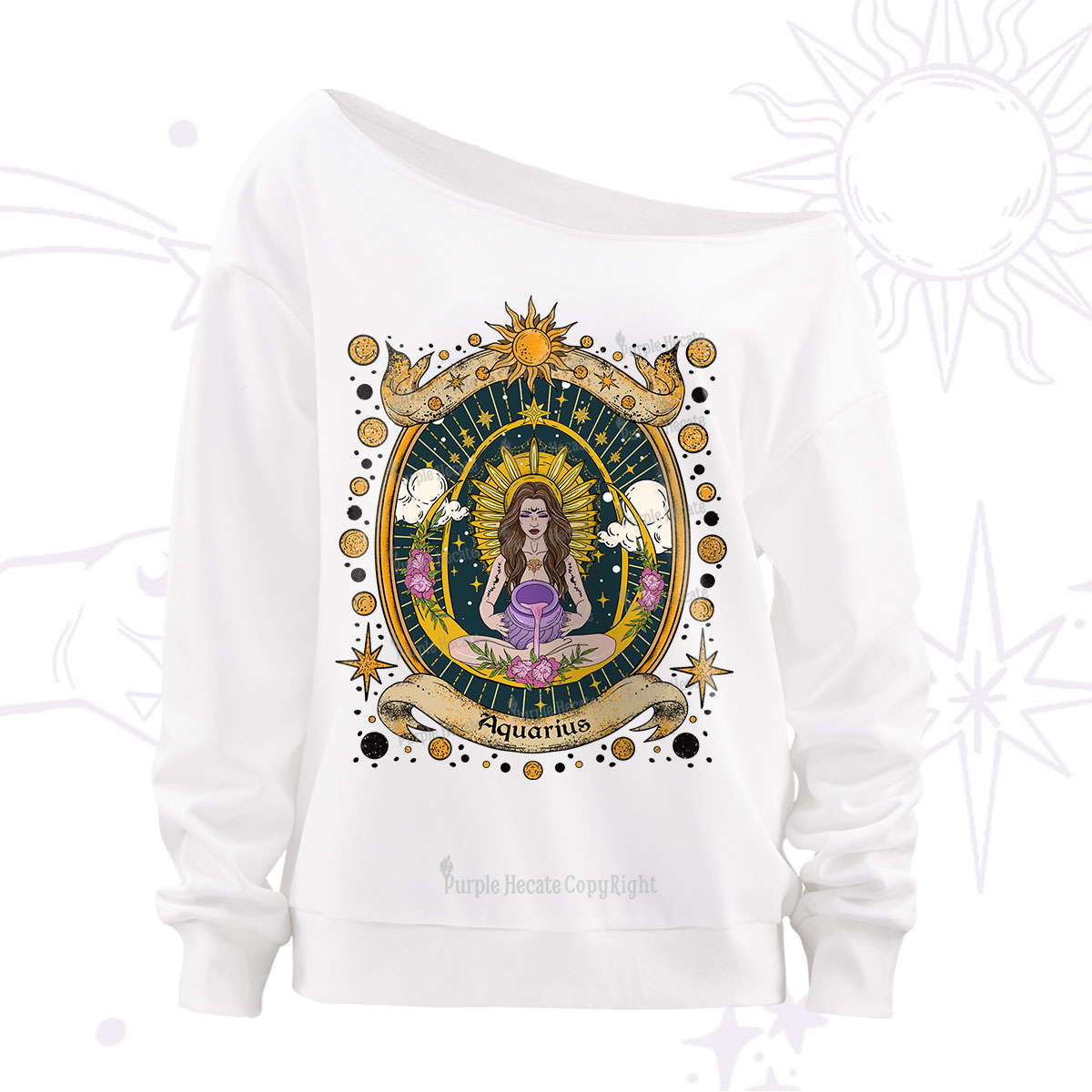 Purplehecate Aquarius Radiance Zodiac Off The Shoulder Sweatshirt