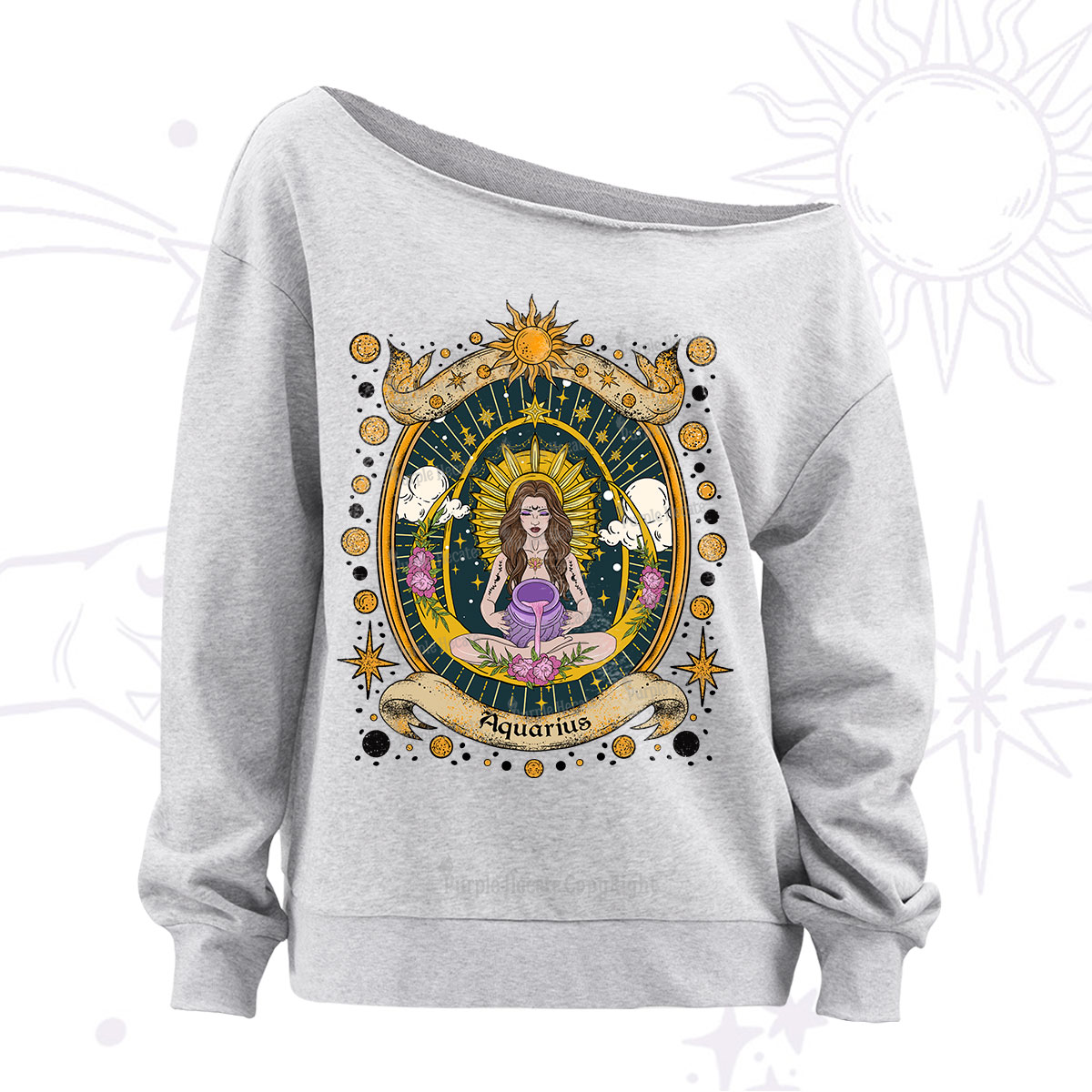 Purplehecate Aquarius Radiance Zodiac Off The Shoulder Sweatshirt