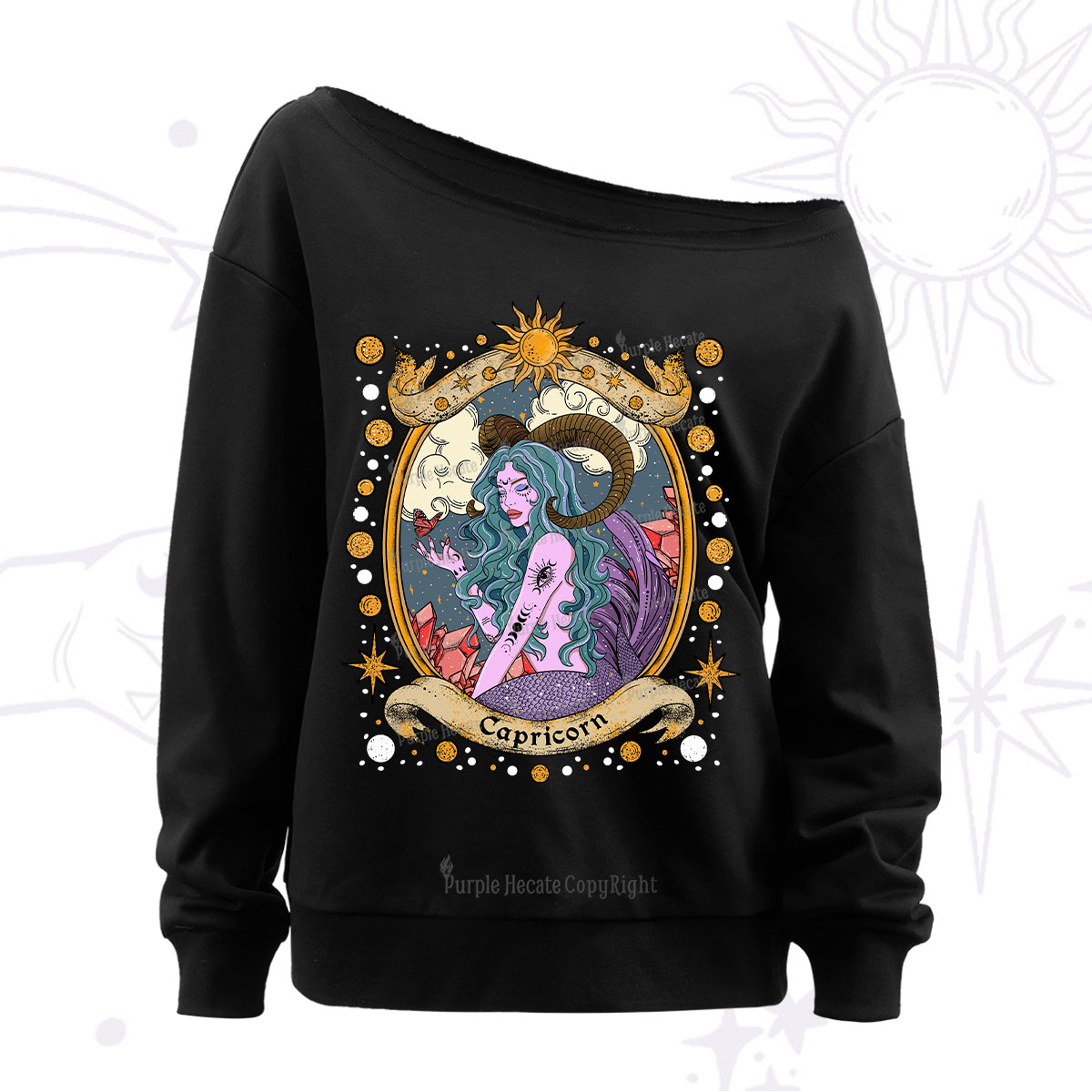 Purplehecate Capricorn Radiance Zodiac Off The Shoulder Sweatshirt