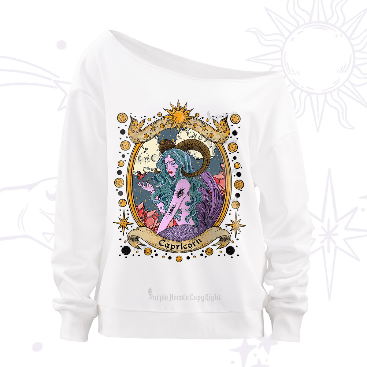 Purplehecate Capricorn Radiance Zodiac Off The Shoulder Sweatshirt