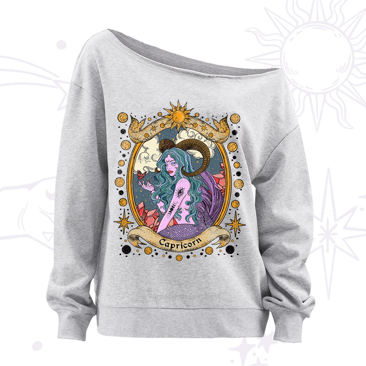 Purplehecate Capricorn Radiance Zodiac Off The Shoulder Sweatshirt