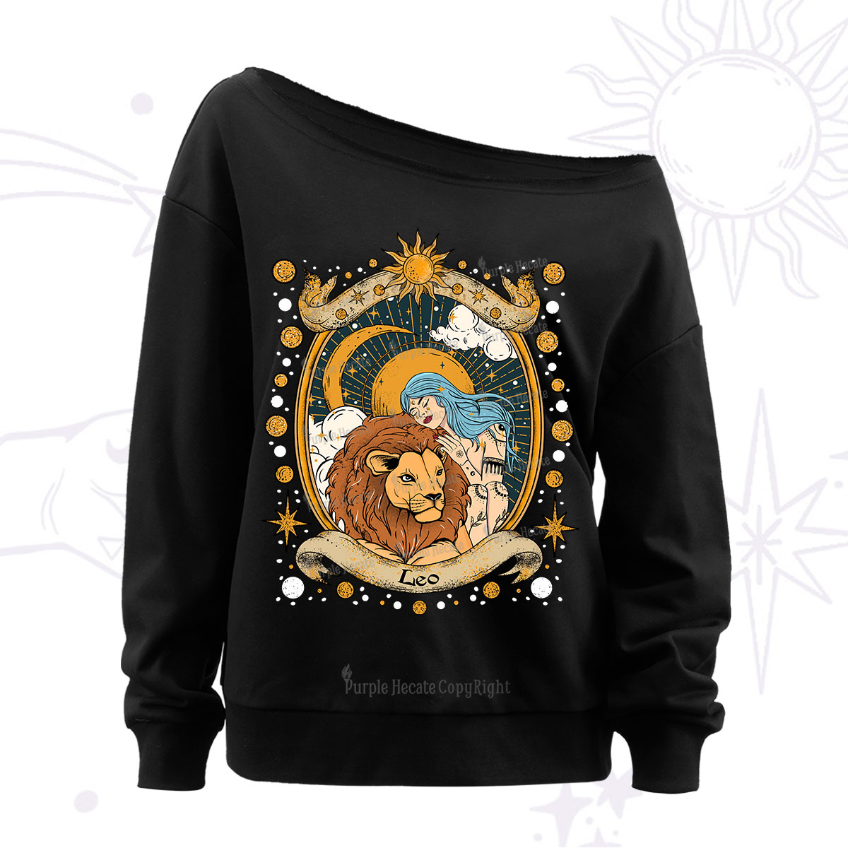 Purplehecate Leo Radiance Zodiac Off The Shoulder Sweatshirt