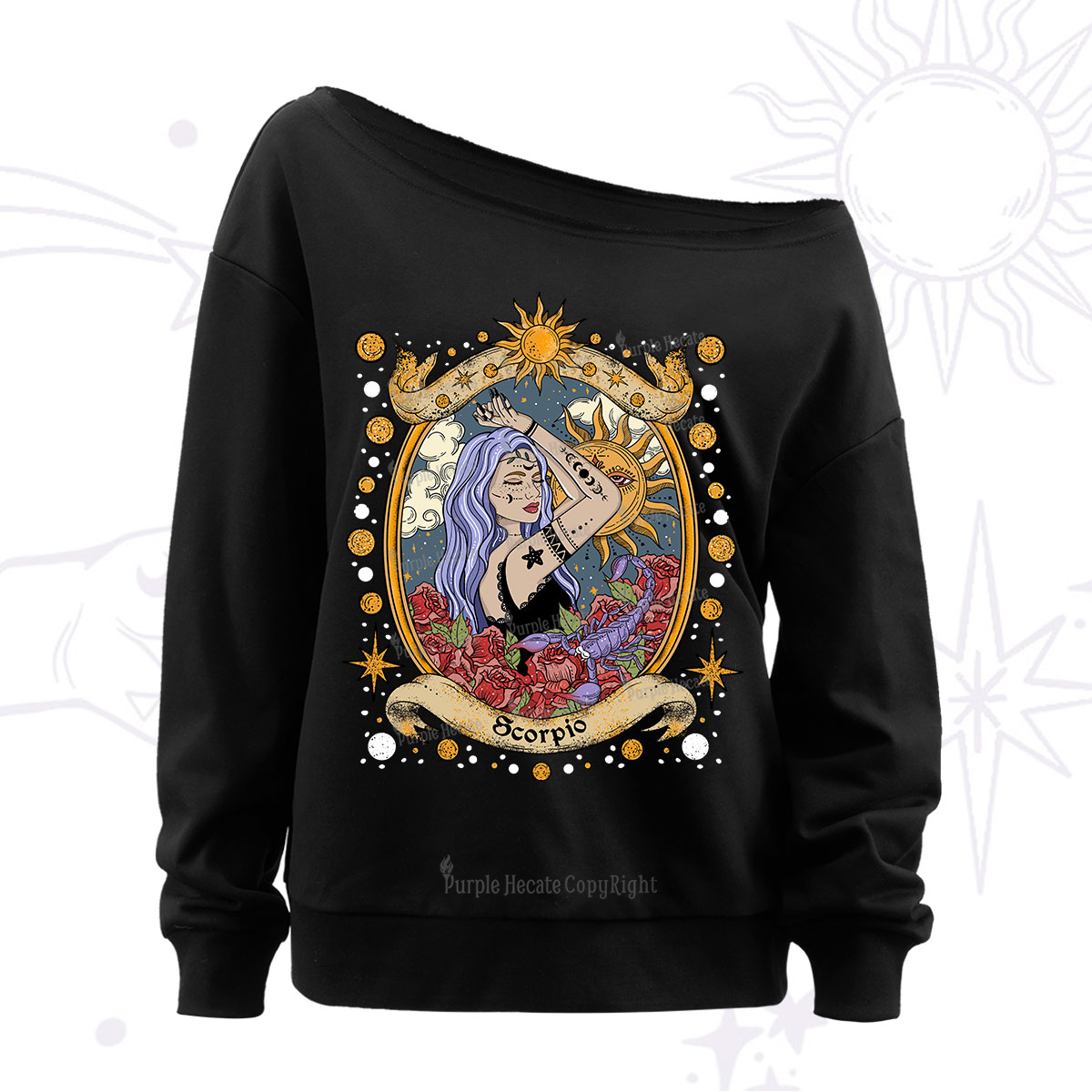 Purplehecate Scorpio Radiance Zodiac Off The Shoulder Sweatshirt