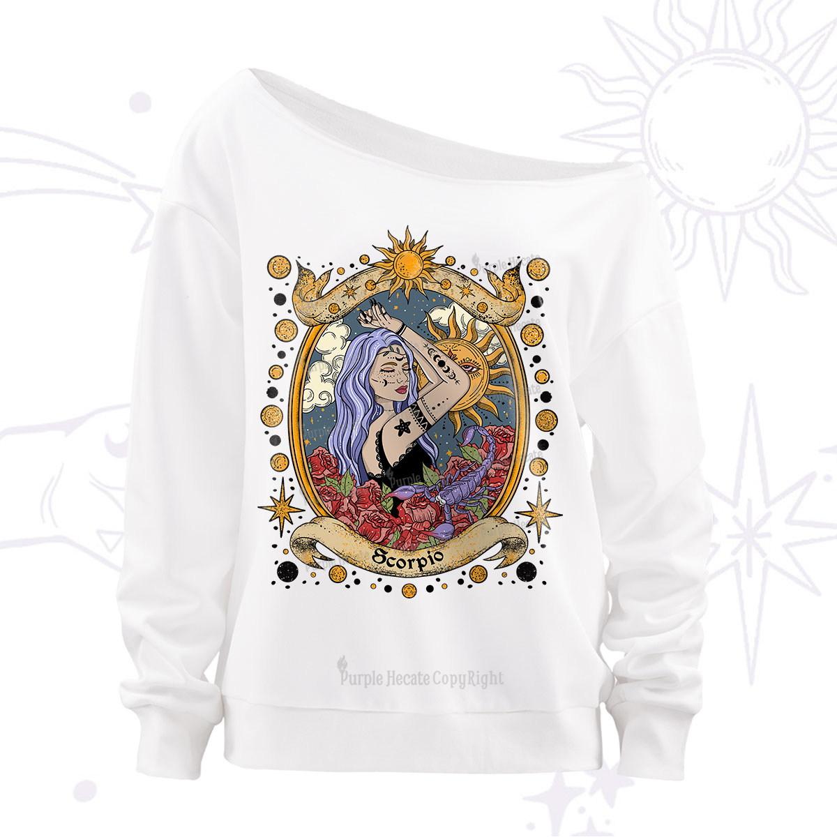 Purplehecate Scorpio Radiance Zodiac Off The Shoulder Sweatshirt