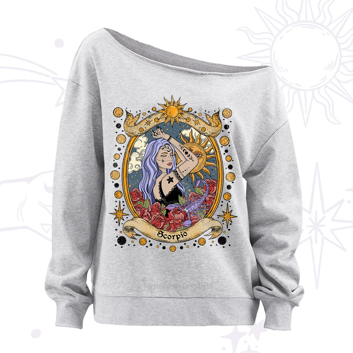 Purplehecate Scorpio Radiance Zodiac Off The Shoulder Sweatshirt