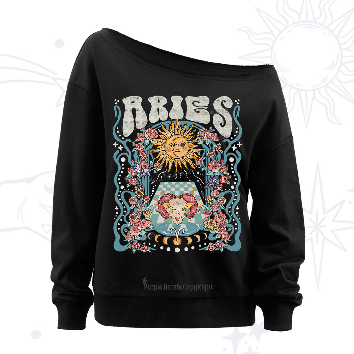 Purplehecate Aries Spirit Zodiac Off The Shoulder Sweatshirt