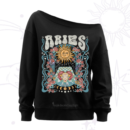 Purplehecate Aries Spirit Zodiac Off The Shoulder Sweatshirt