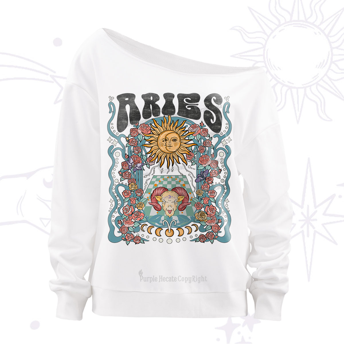 Purplehecate Aries Spirit Zodiac Off The Shoulder Sweatshirt