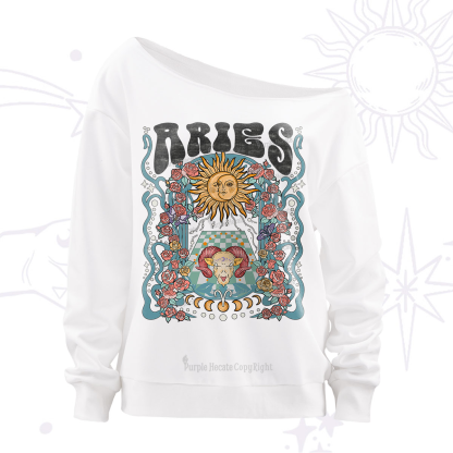 Purplehecate Aries Spirit Zodiac Off The Shoulder Sweatshirt
