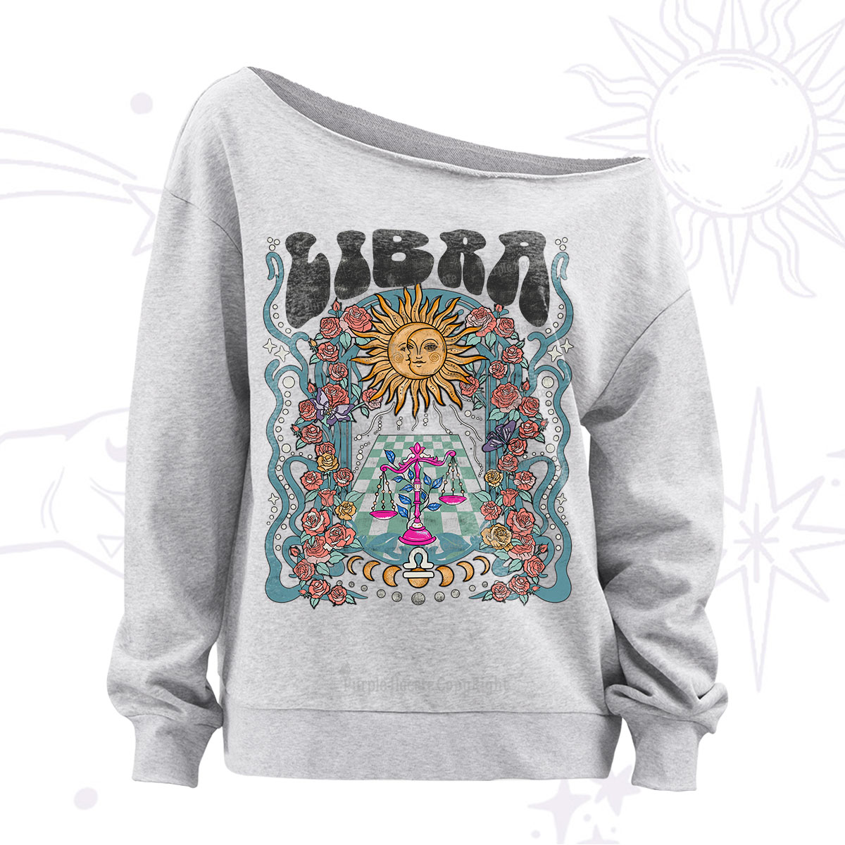 Purplehecate Libra Spirit Zodiac Off The Shoulder Sweatshirt