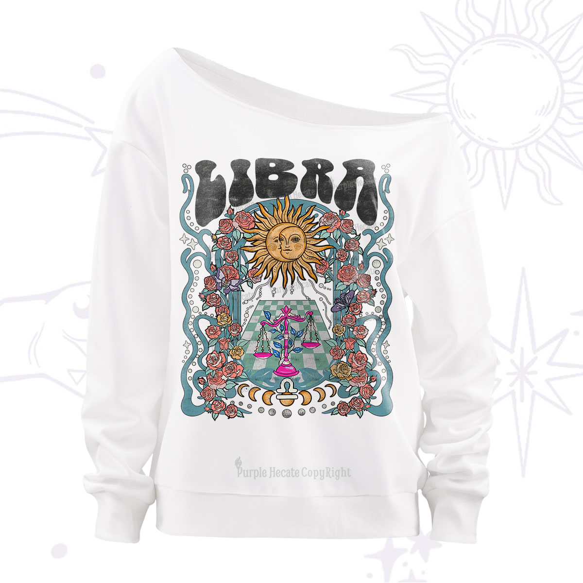 Purplehecate Libra Spirit Zodiac Off The Shoulder Sweatshirt