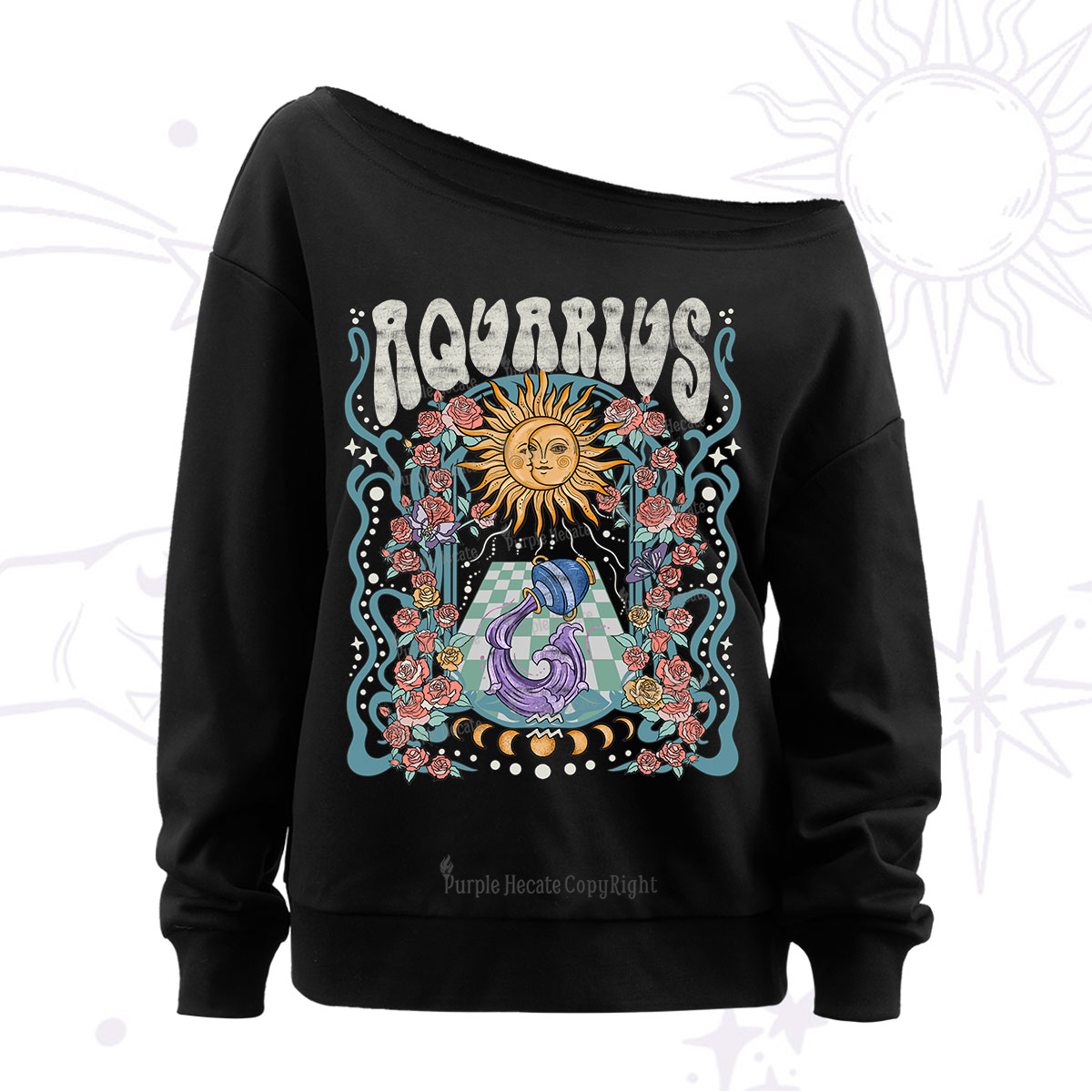 Purplehecate Aquarius Spirit Zodiac Off The Shoulder Sweatshirt