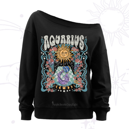 Purplehecate Aquarius Spirit Zodiac Off The Shoulder Sweatshirt