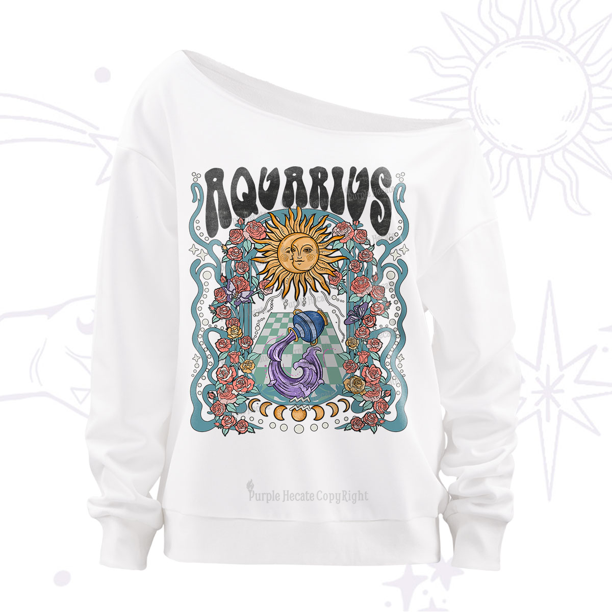 Purplehecate Aquarius Spirit Zodiac Off The Shoulder Sweatshirt