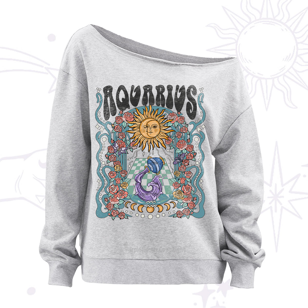 Purplehecate Aquarius Spirit Zodiac Off The Shoulder Sweatshirt