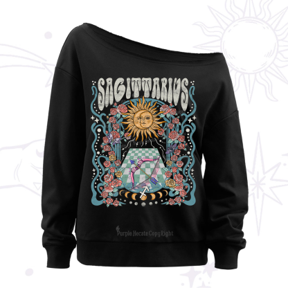 Purplehecate Sagittarius Spirit Zodiac Off The Shoulder Sweatshirt