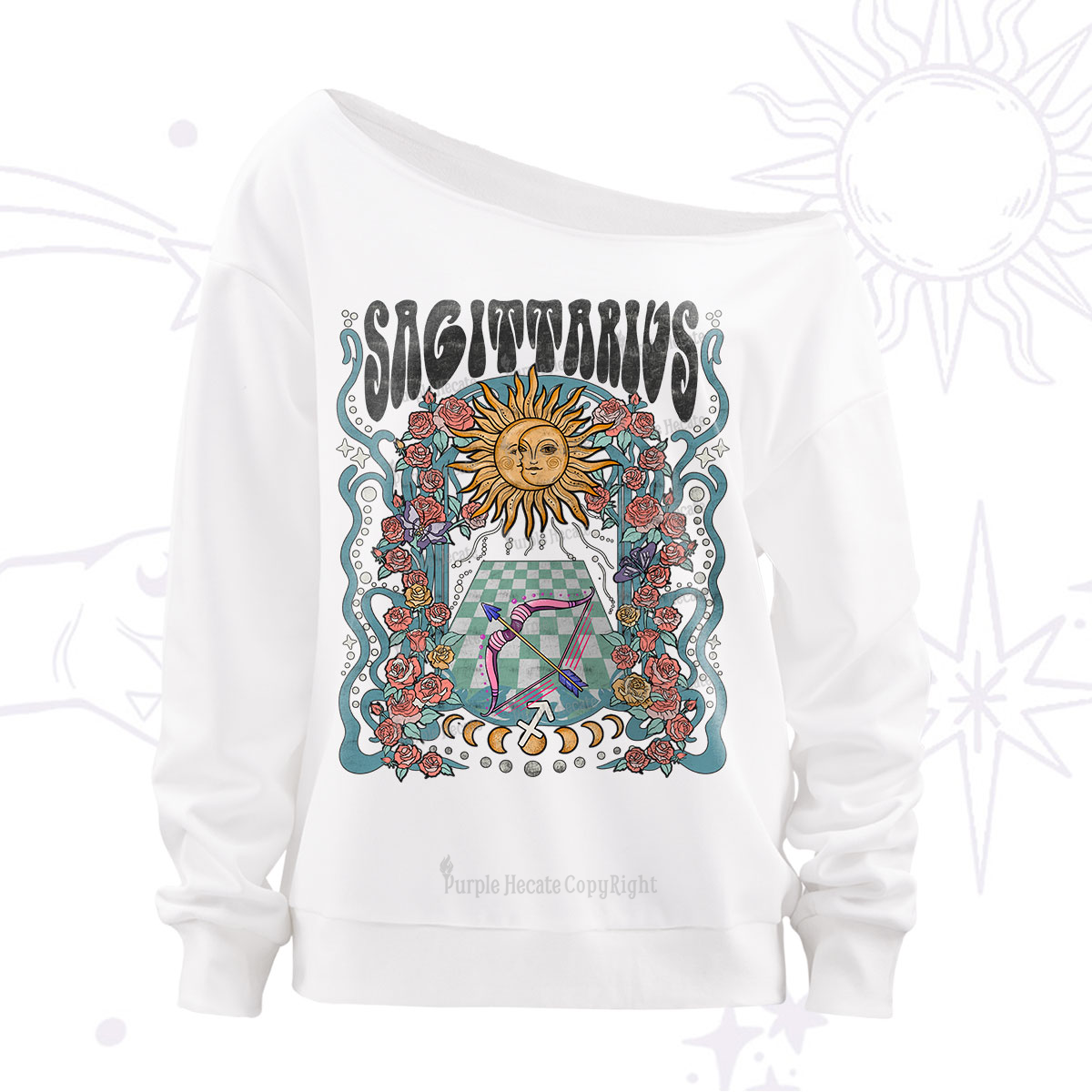 Purplehecate Sagittarius Spirit Zodiac Off The Shoulder Sweatshirt